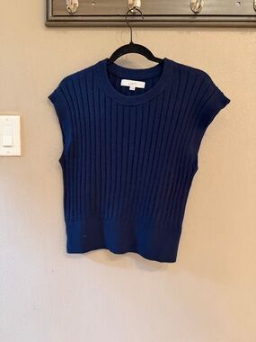 LOFT Navy Ribbed Sleeveless Sweater Shell
